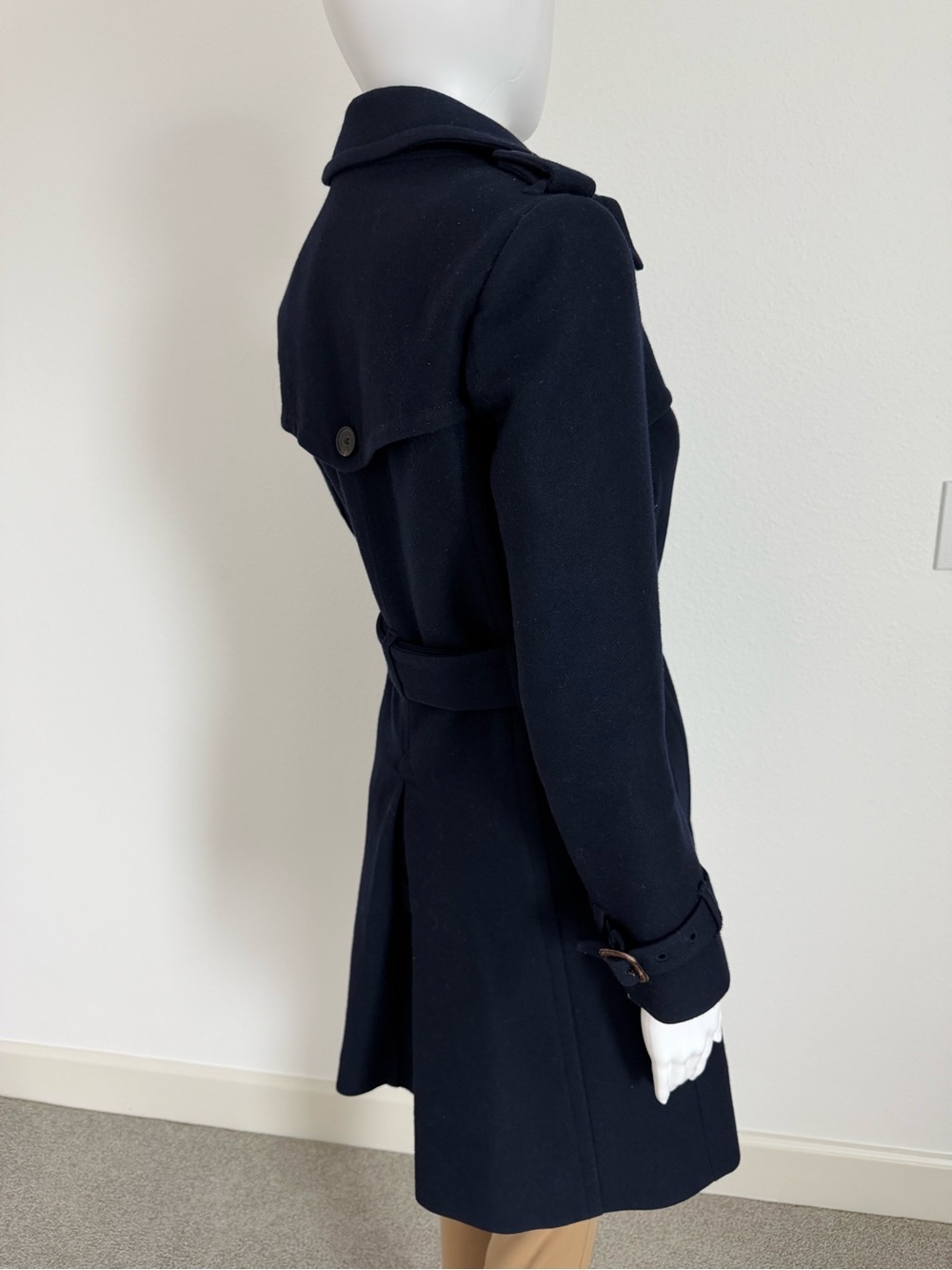 Classic Navy Double-Breasted Wool Cashmere Blend Icon Trench Coat with Belt - Picture 4 of 9